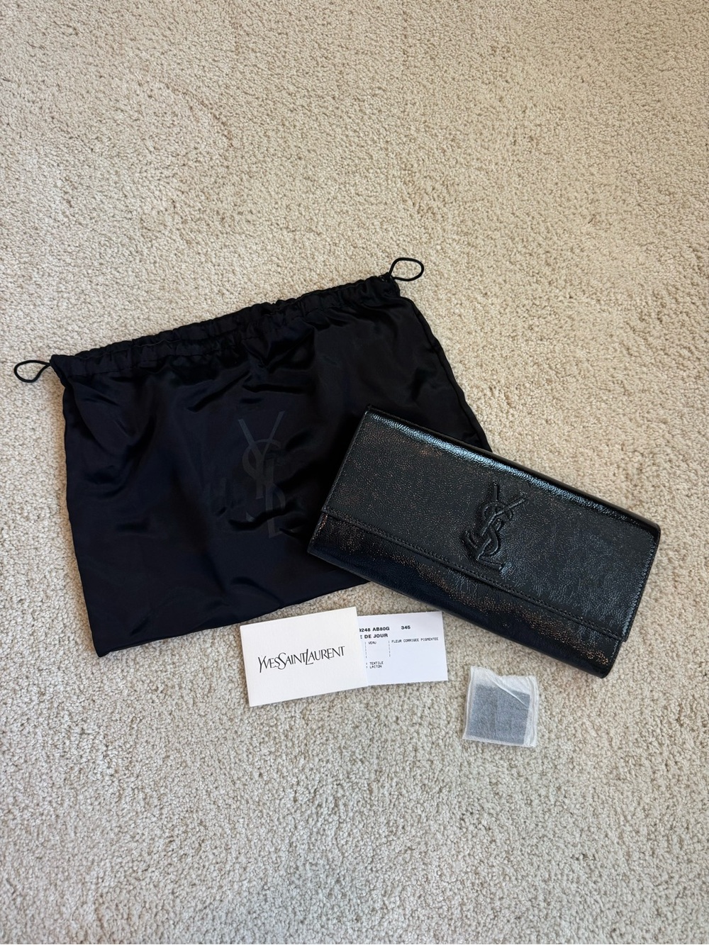 Authentic YSL Yves Saint Laurent Large Belle de Jour Black Patent Clutch